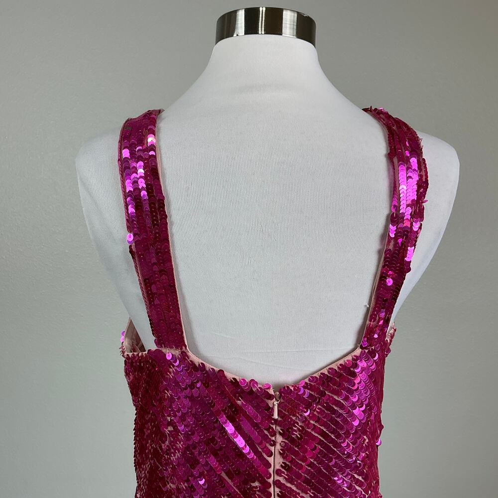 Mac Duggal 93961 Hot Pink Evening Gown Sequined Tulle Halter A-Line Dress Size 8 - Picture 9 of 12